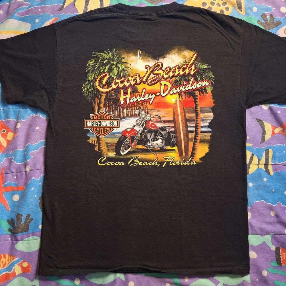 2012 Harley Davidson Cocoa Beach FL Black T Shirt Skull Palm Trees Men’s Large